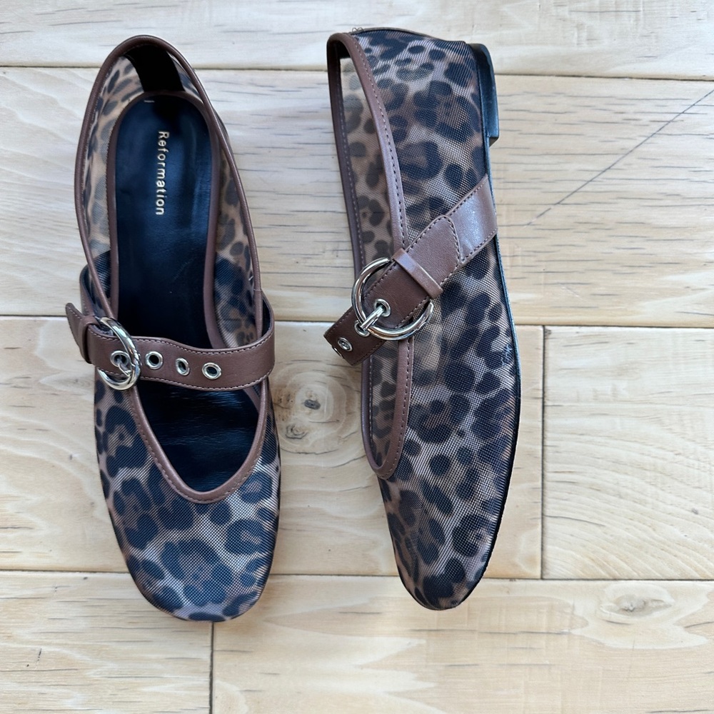 Reformation Leopard Print Mesh Flats with Brown Accents